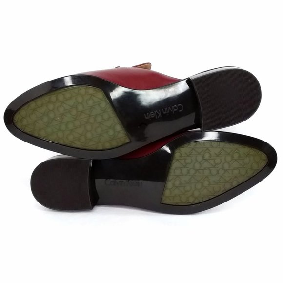 Calvin Klein Frieda Mule In Cherry Red Leather Metallic Chain Detail - Picture 7 of 9